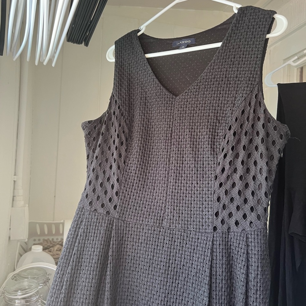 Lands' End Black Cotton Eyelet Midi Dress - Picture 10 of 16